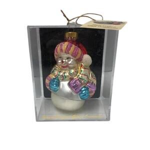 Designers Studio Hand Crafted Glass Snowman Christmas Tree Ornament Decor